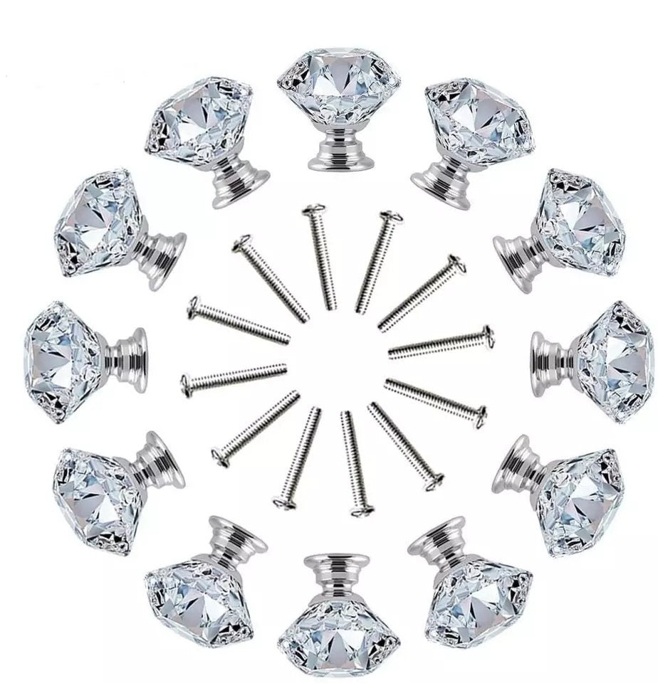 Crystal Knob Cabinet Handles door pull Silver Chrome shiny luxury drawer wardrobe hardware kitchen bathroom