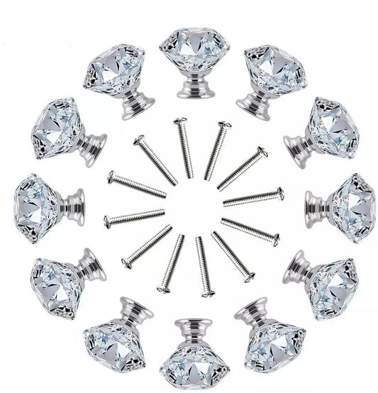 Crystal Knob Cabinet Handles door pull Silver Chrome shiny luxury drawer wardrobe hardware kitchen bathroom