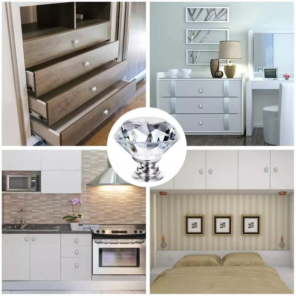 Crystal Knob Cabinet Handles door pull Silver Chrome shiny luxury drawer wardrobe hardware kitchen bathroom