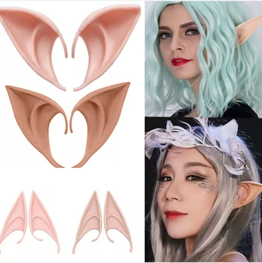 Pair Elf ears pale or tan latex flexible pointed elven faerie anime cosplay fantasy