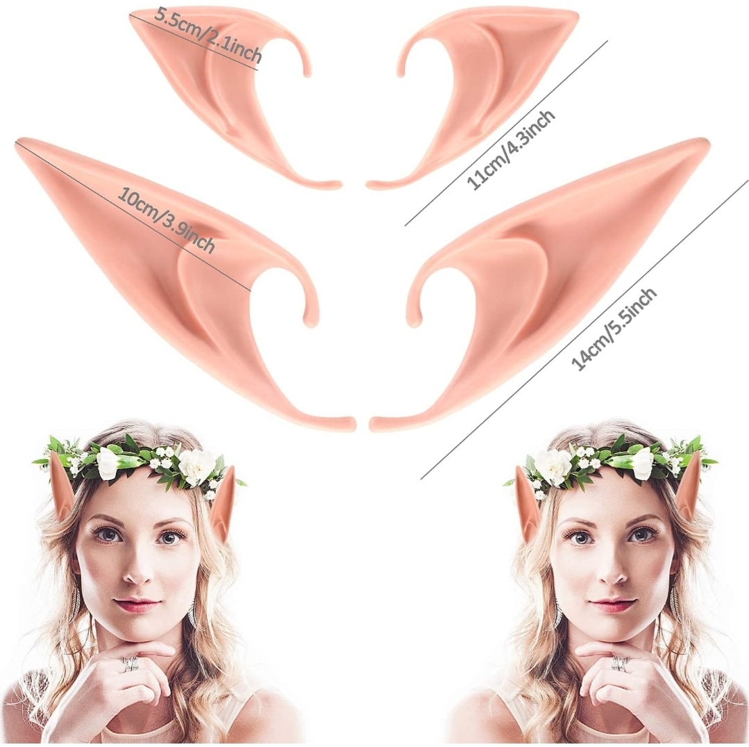 Pair Elf ears pale or tan latex flexible pointed elven faerie anime cosplay fantasy