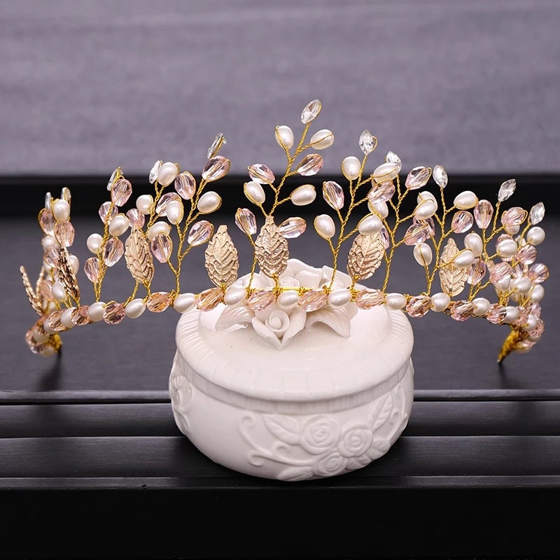 Gold Leaf White Pearl Headband