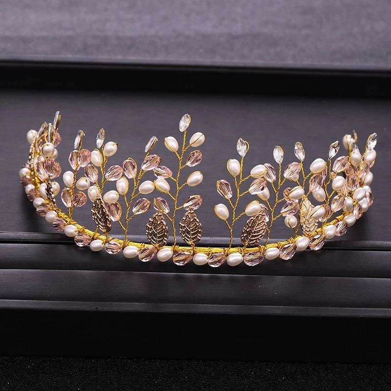 Gold leaf Quinceanera Crowns headdress vine woodland bridal Headband cosplay diadem
