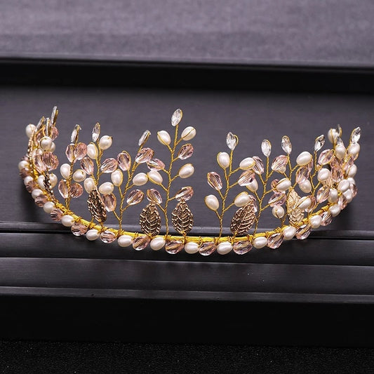 Gold Leaf Quinceañera Crown Headdress – Woodland Vine Bridal Cosplay Diadem surethings