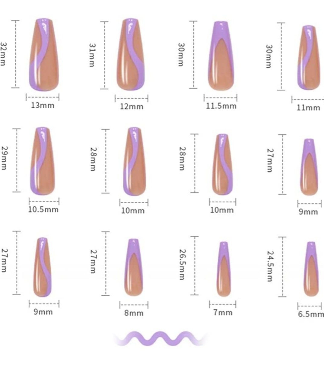 24 Nude Purple Swirl design Long Press on nails glue on Coffin Long extra manicure beige tan