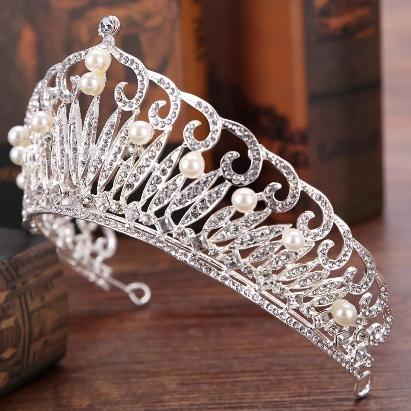 Silver Tiara Crown Detail Princess Pearl Queen headdress jewelry
