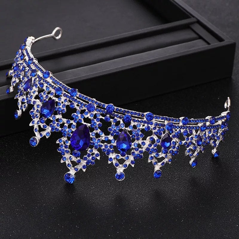 Blue sapphire Tiara Crown Princess Queen headdress bridal dark cosplay diadem
