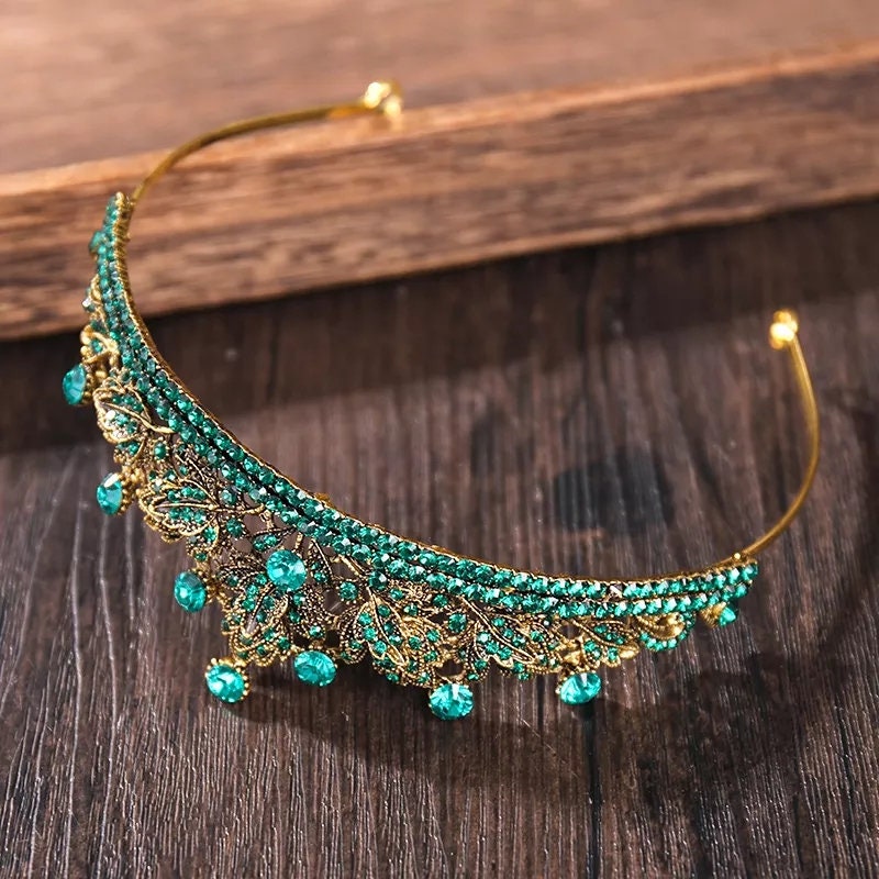 Small Emerald Quinceanera Crowns vintage Tiara Queen headdress