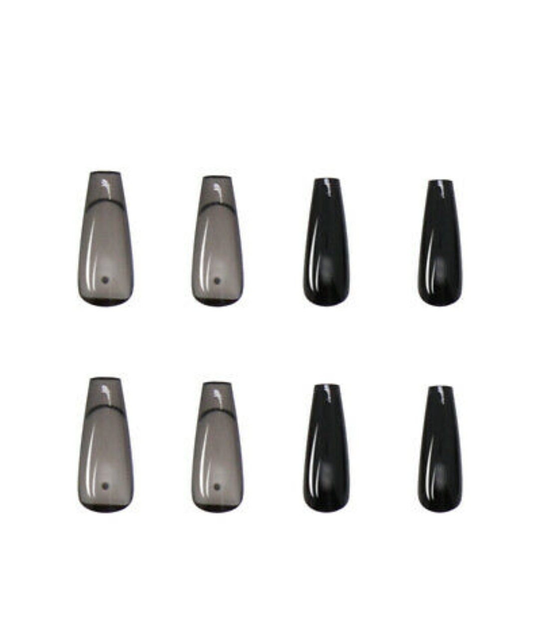 24 Clear Jelly black Glitter Long Press on Nails kit glue on dark bling monochrome gray goth