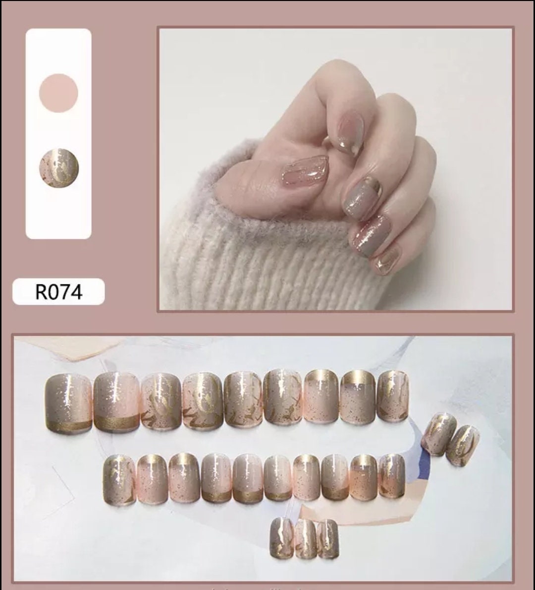 24 PCS Purple Artsy Short Press On Nails – Ombre Glitter Jelly Grape Design surethings