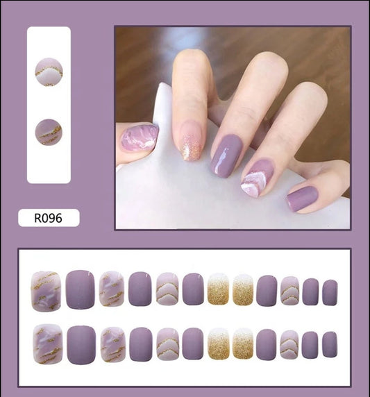 24 PCS Purple Artsy Short Press On Nails – Ombre Glitter Jelly Grape Design surethings