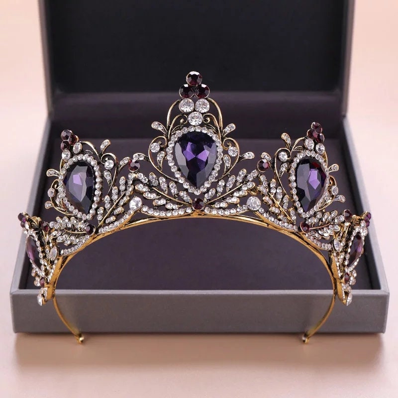 Vintage Baroque Dark Purple Tiara Crown Goth Evil Queen diadem headdress jewelry