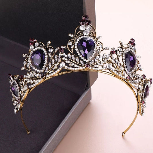 Vintage Baroque  Dark Purple Tiara Crown Goth Evil Queen diadem headdress jewelry