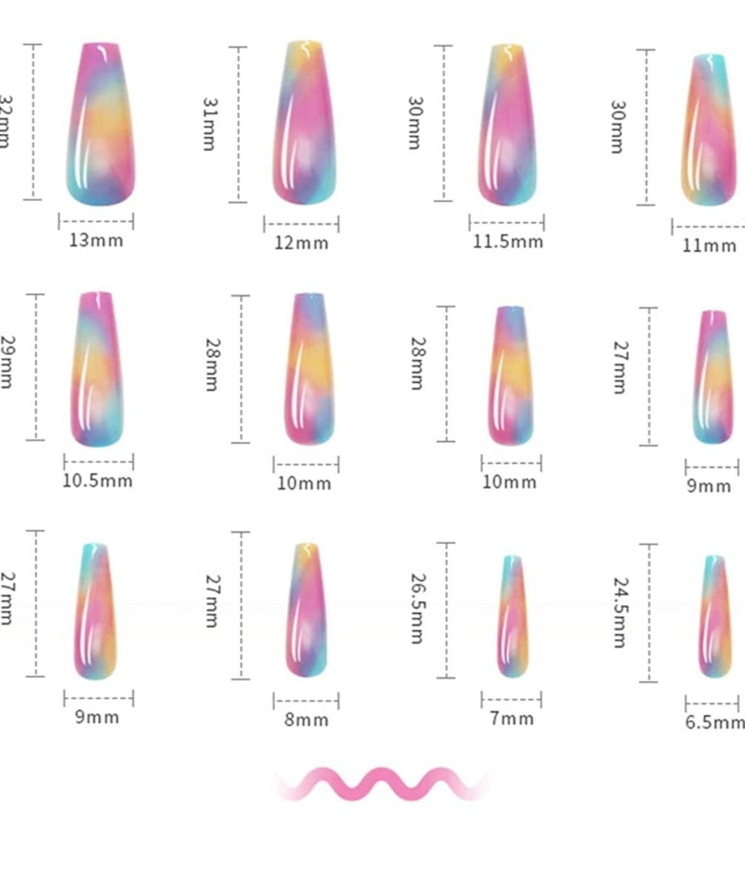 24 Cotton Candy Ombre Long press on nails glue on kit kawaii cute Multicolor
