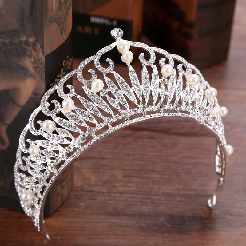 Silver Tiara Crown Detail Princess Pearl Queen headdress jewelry