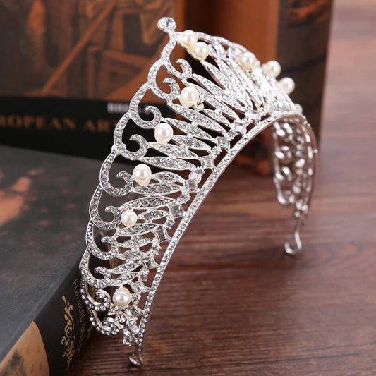 Silver Tiara Crown Detail Princess Pearl Queen headdress jewelry
