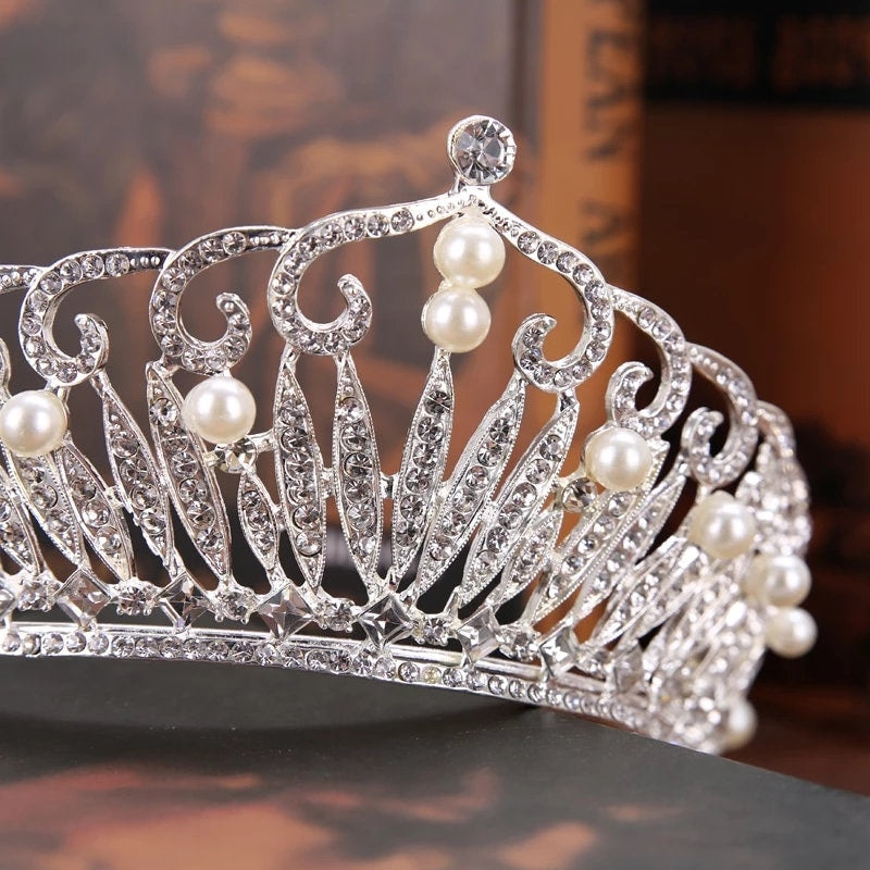 Silver Tiara Crown Detail Princess Pearl Queen headdress jewelry
