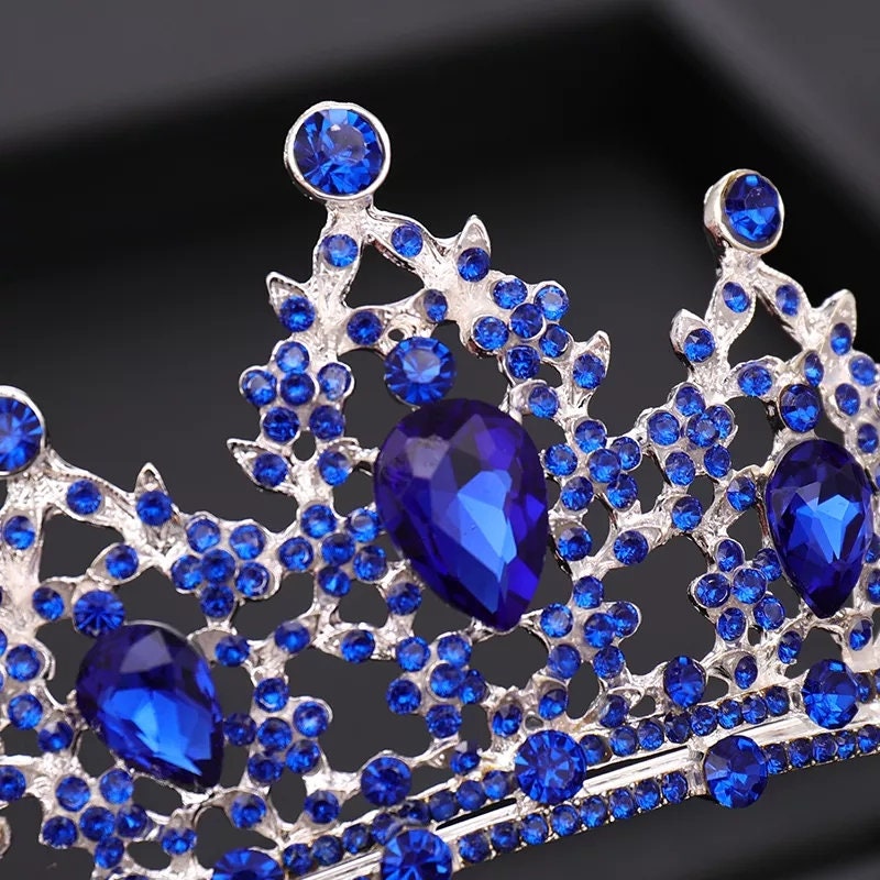 Blue sapphire Tiara Crown Princess Queen headdress bridal dark cosplay diadem 