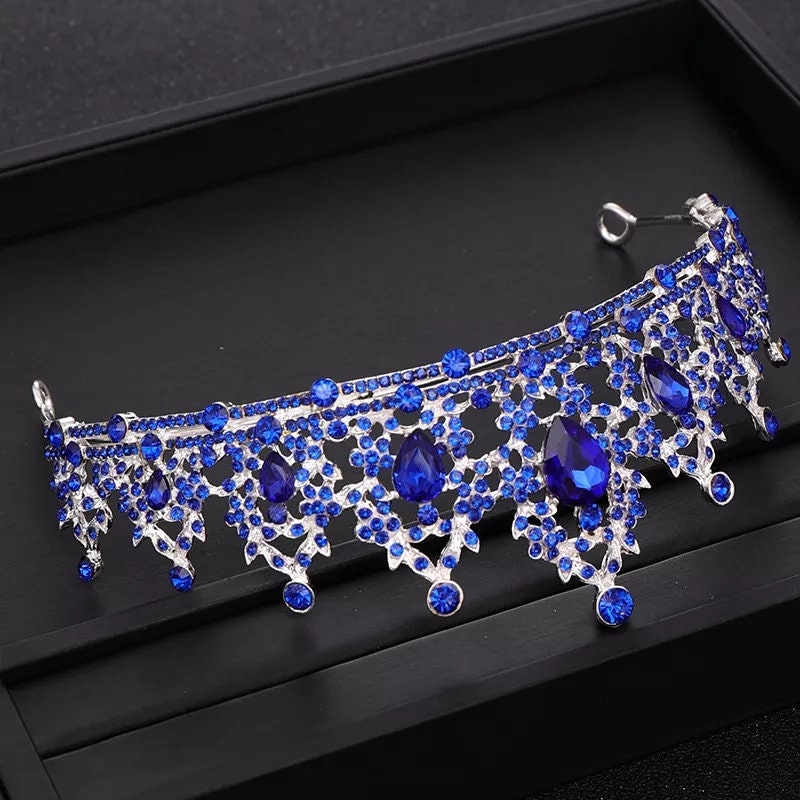 Blue sapphire Tiara Crown Princess Queen headdress bridal dark cosplay diadem