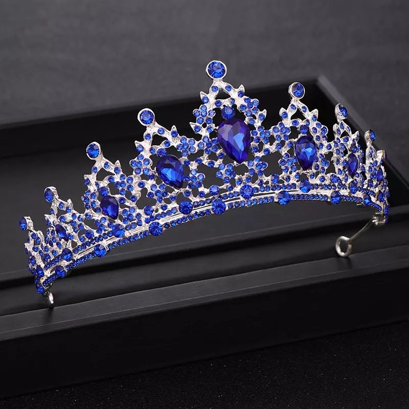 Blue sapphire Tiara Crown Princess Queen headdress bridal dark cosplay diadem