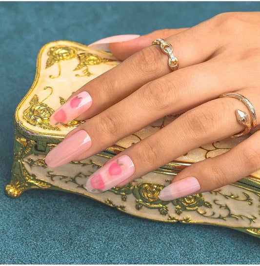 24 Peachy Long Press on nails glue on nude pink summer pretty long oval almond design