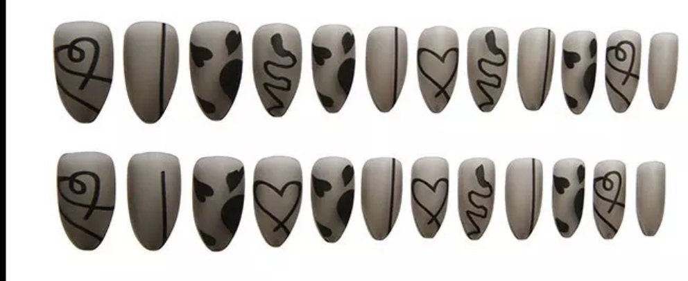 24 gothic frosted glass black matte press-on nails in medium almond shape – edgy glue-on nail kit surethings