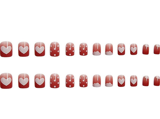 24 PCS Short Press On Nails Pink Floral Fruit Design with Peach and Green Accents surethings