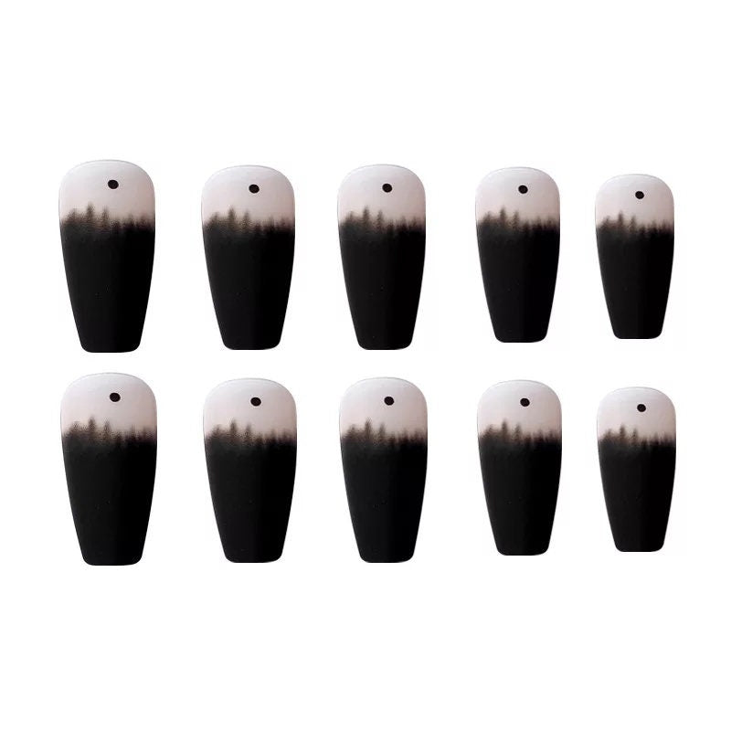 24 Matte  Goth Black Press on nails kit Frosted glue on edgy long clear glass detail dot coffin