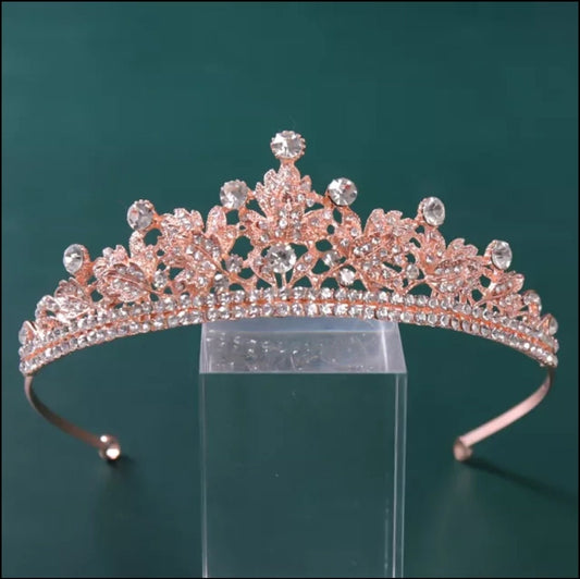 Rose gold princess tiara with pink crystals – small queen headdress crown for weddings or cosplay surethings