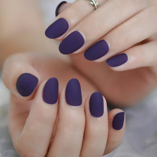 Dark purple press-on nails with elegant glossy and matte nail designs for stylish everyday wear-surethings