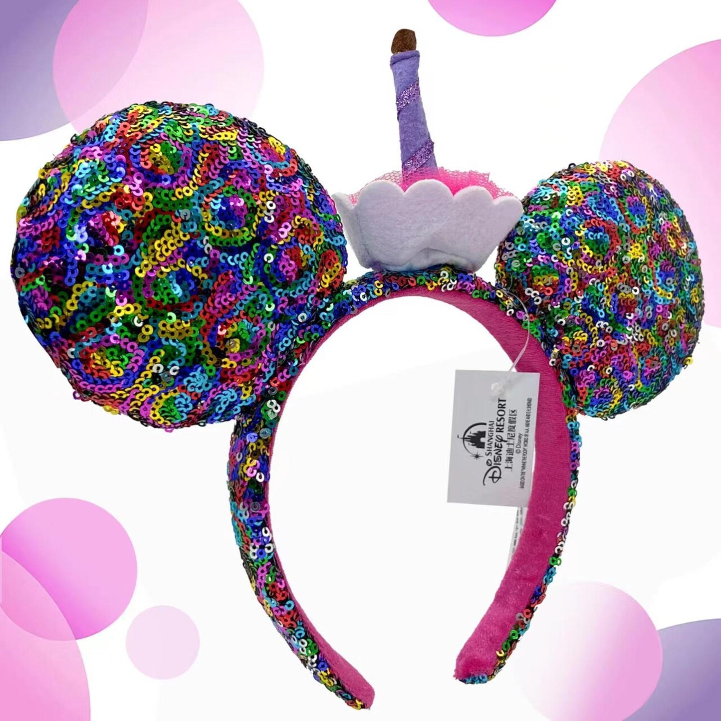 Disney Parks Happy Birthday Minnie Mickey Ears Cupcake Cake Sequined Headband