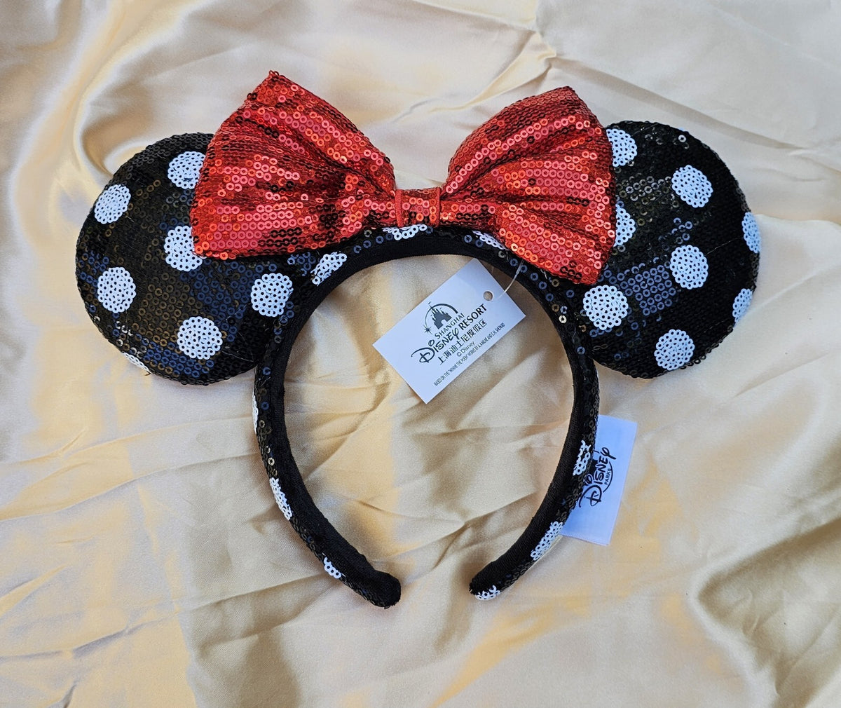 Classic Black polka Dot Minnie Ears Exclusive White Red Bow Headband