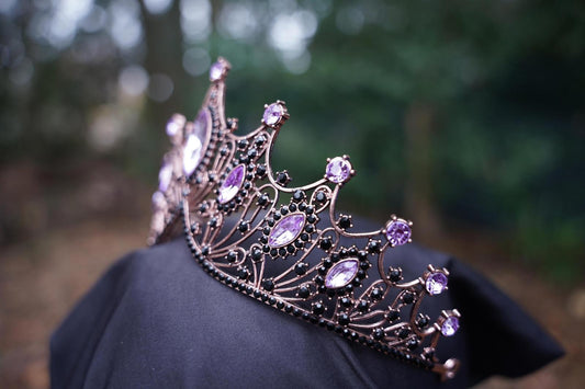 Tiered Purple Crystal Tiara Rose Gold Metal Bridal Crown Birthday Wedding