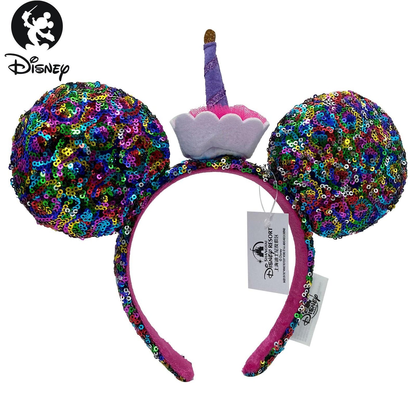 Disney Parks Happy Birthday Minnie Mickey Ears Cupcake Cake Sequined Headband