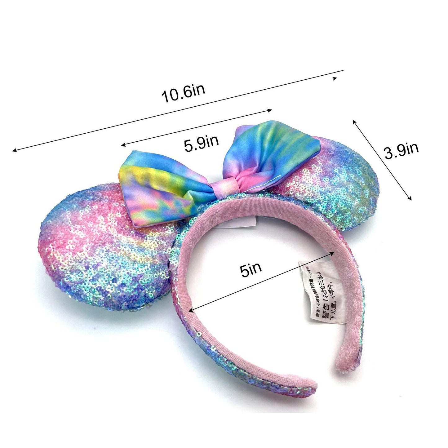 Disney Parks Tie Dye Pastel Ears Headband Pink Blue Gradient Sequin Bow