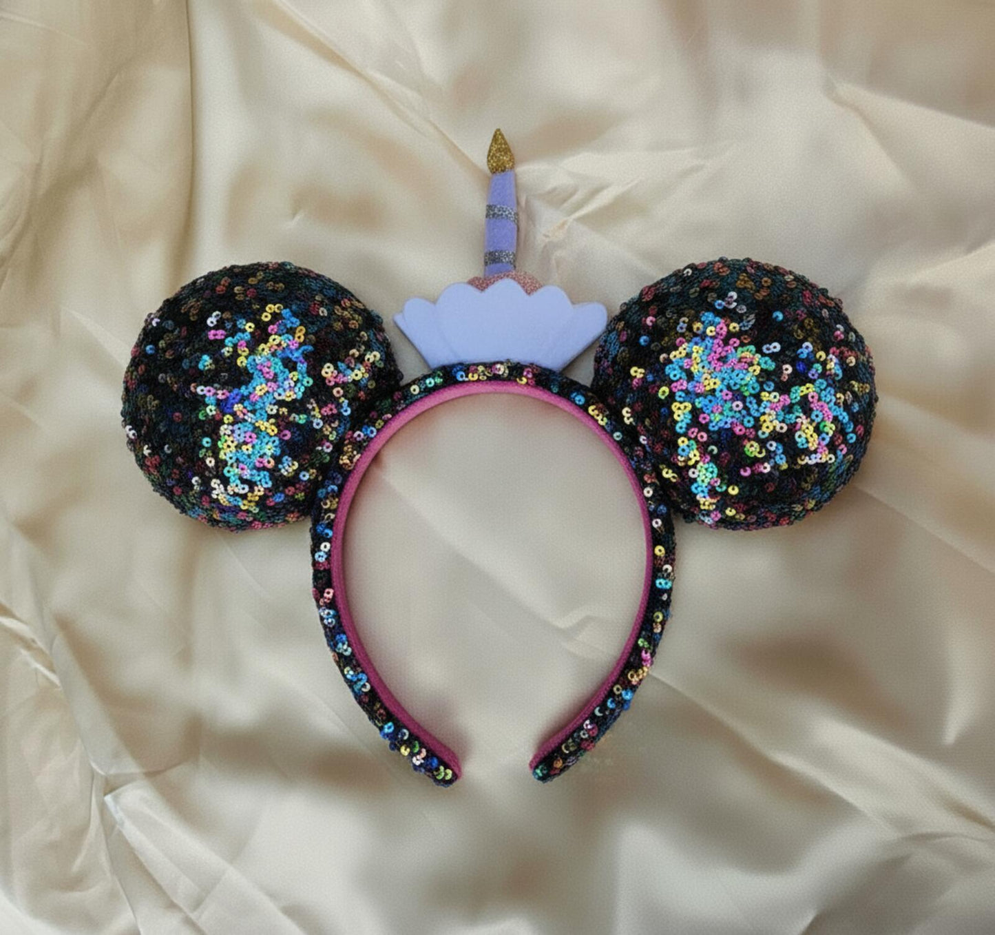 Happy Birthday Minnie Mickey Ears Cupcake Cake Sequined Headband