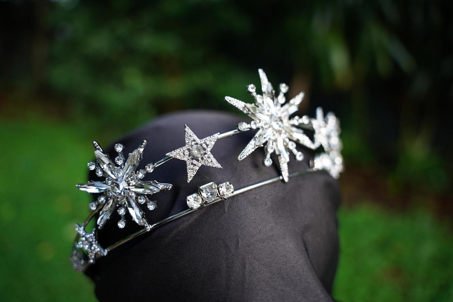 Art Deco Crystal Star Tiara: Vintage Silver Bridal Crown