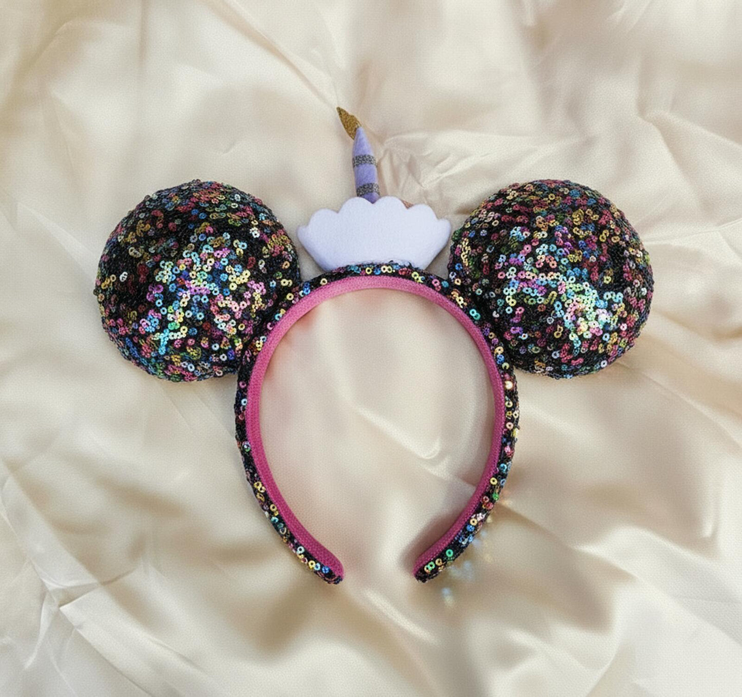 Happy Birthday Minnie Mickey Ears Cupcake Cake Sequined Headband