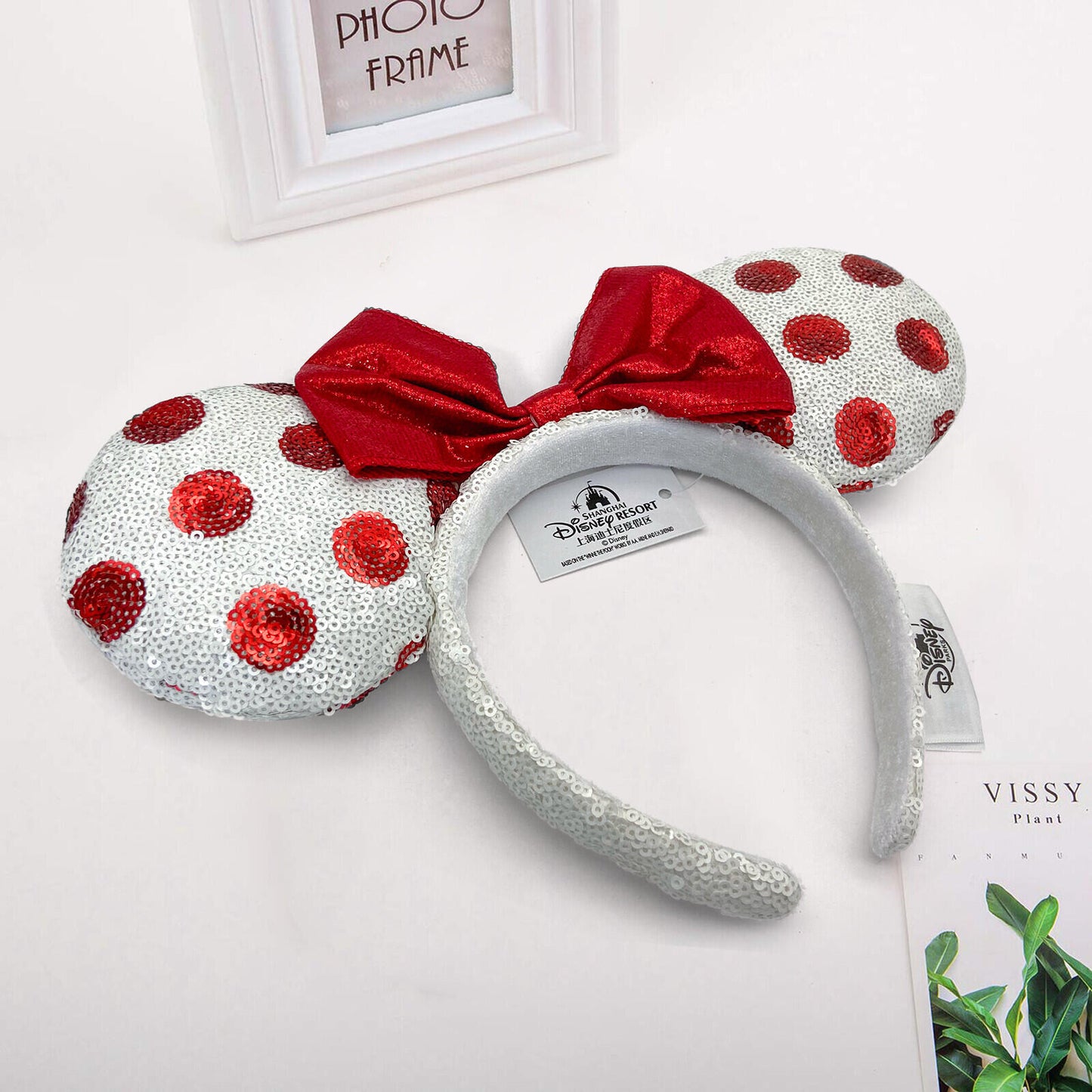 White Minnie Ears Headband Red Polka Dot Disney