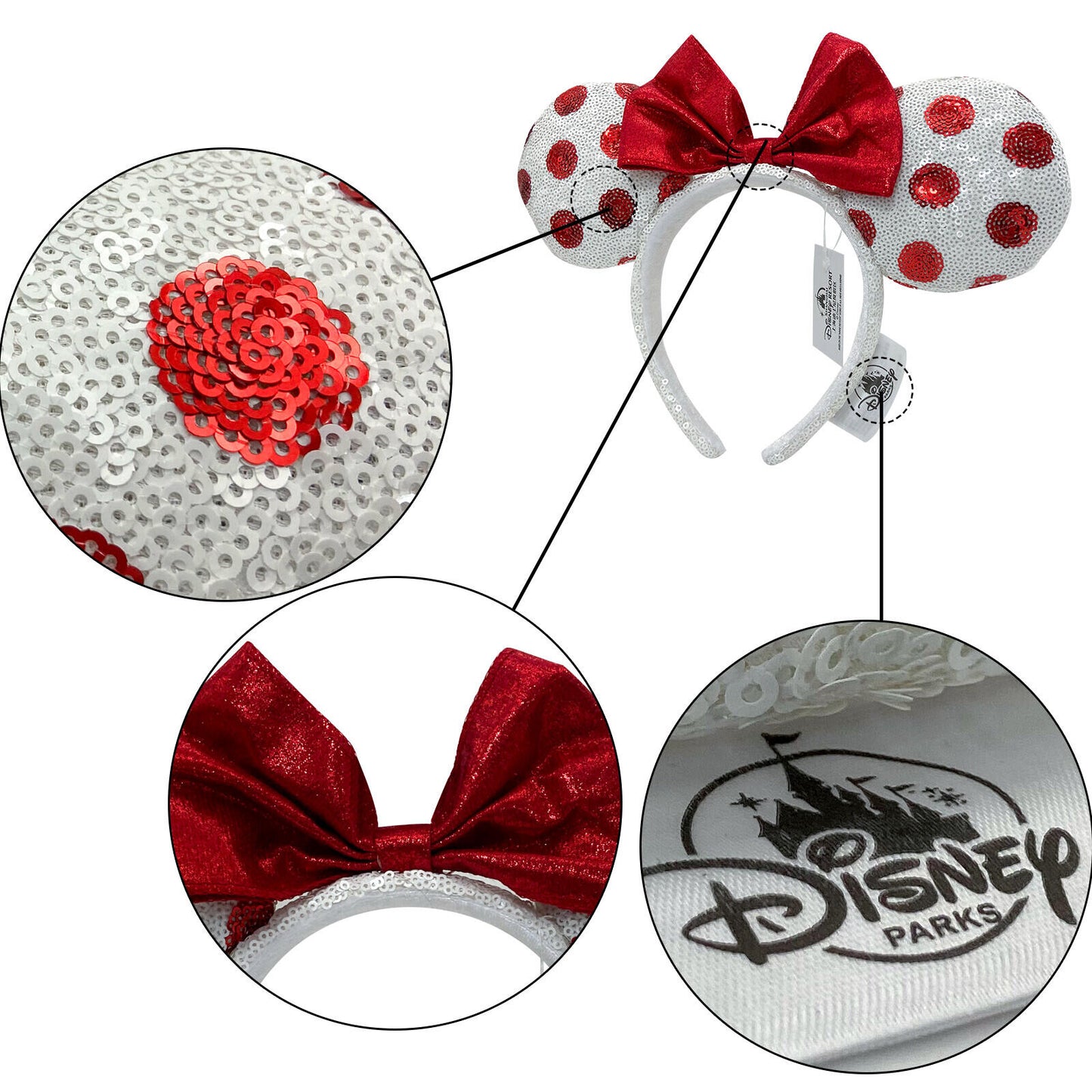 White Minnie Ears Headband Red Polka Dot Disney