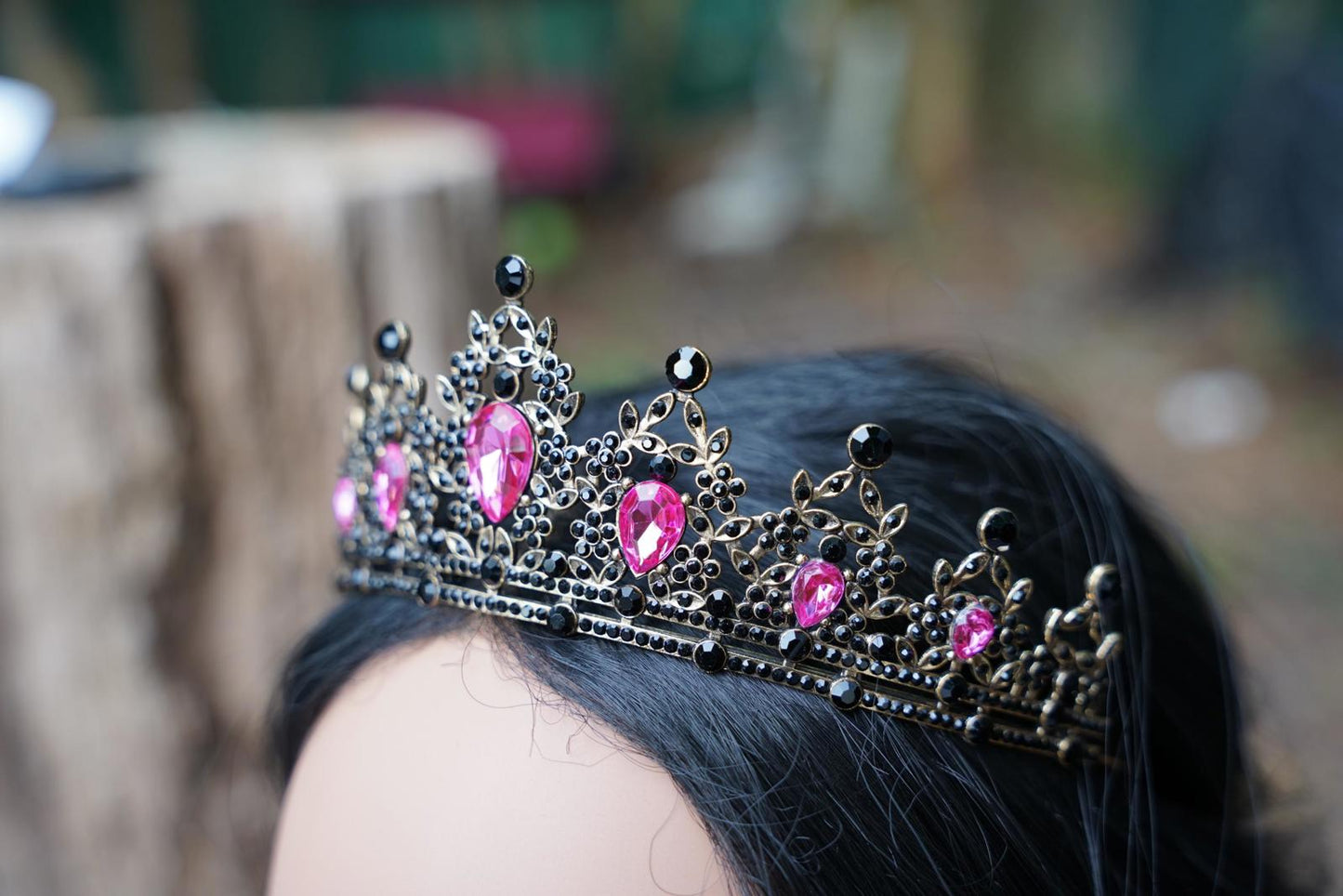Pink and Black Goth Tiara Bridal Crown Birthday Gift Diadem prom