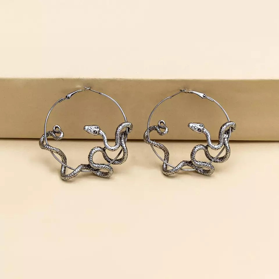 Snake hoop earrings choose color black silver bronze serpent metal af Halloween antique Jewelry