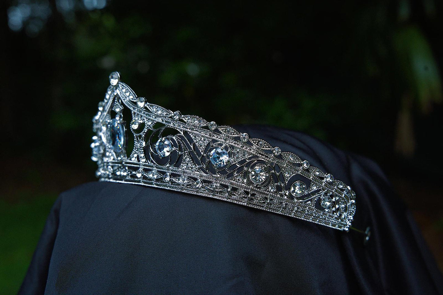 Vintage Silver Oval Crystal Gem Bridal Crown Birthday Wedding Gift Diadem