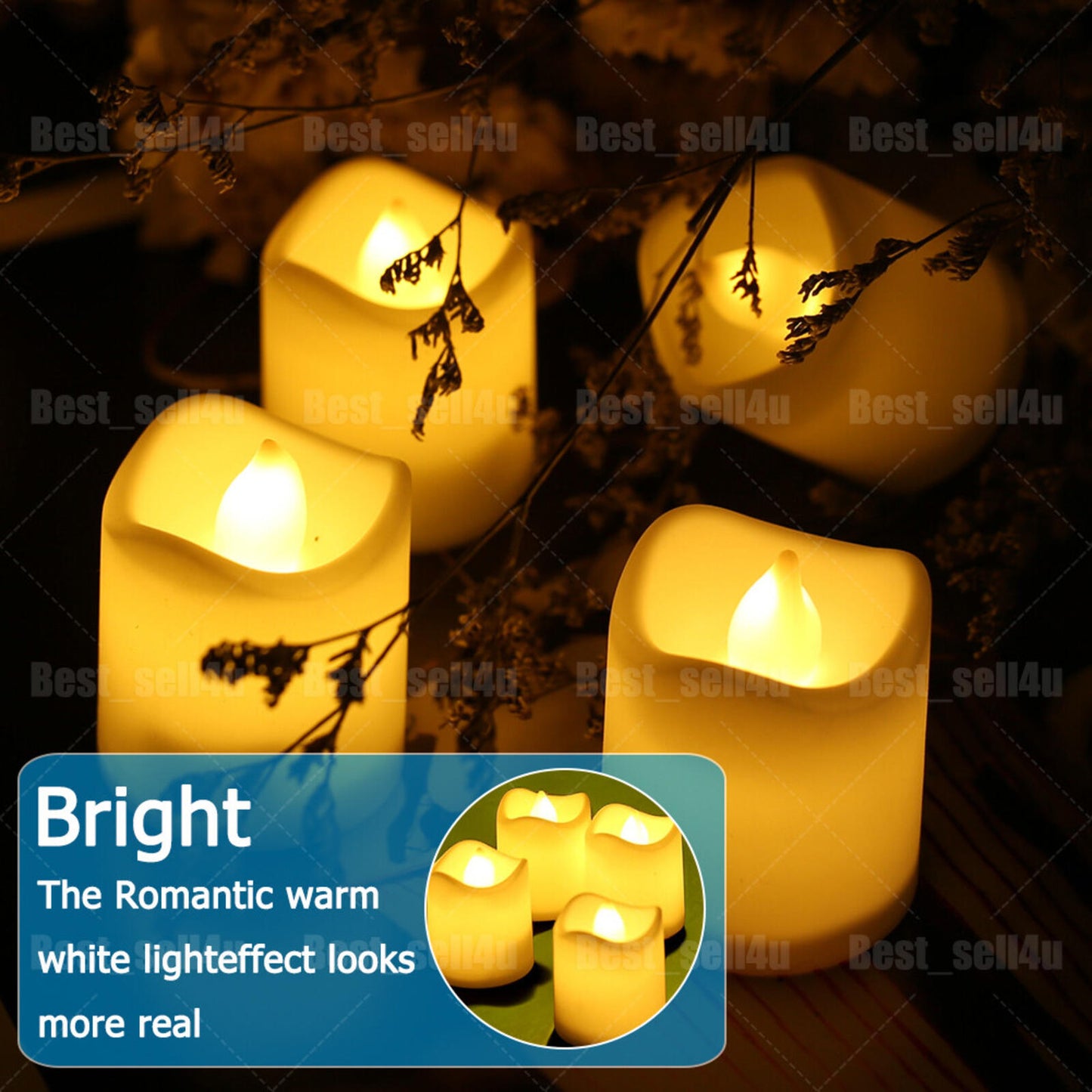 12PCS Flameless LED Tea Lights Votive Candles Lamp Decor Battery Operated Set