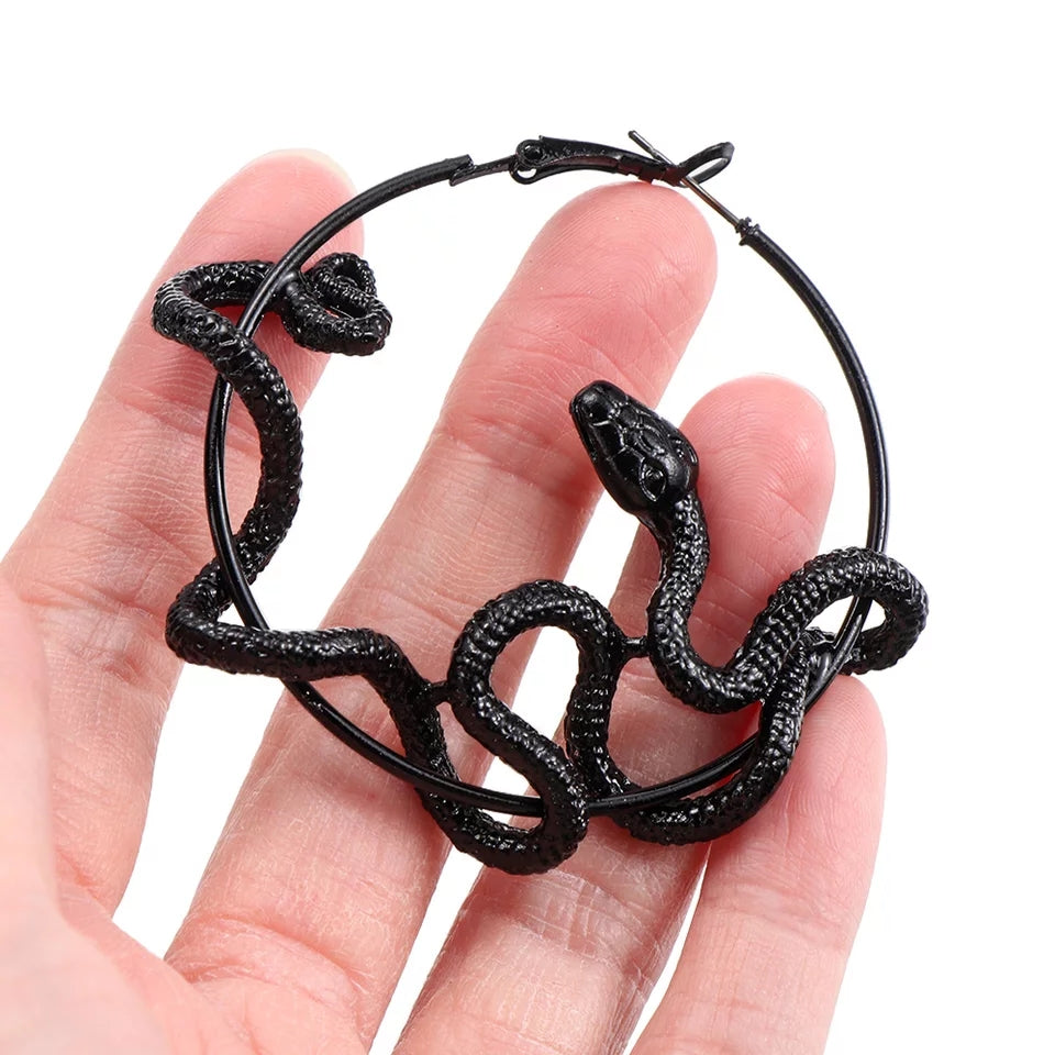 Snake hoop earrings choose color black silver bronze serpent metal af Halloween antique Jewelry