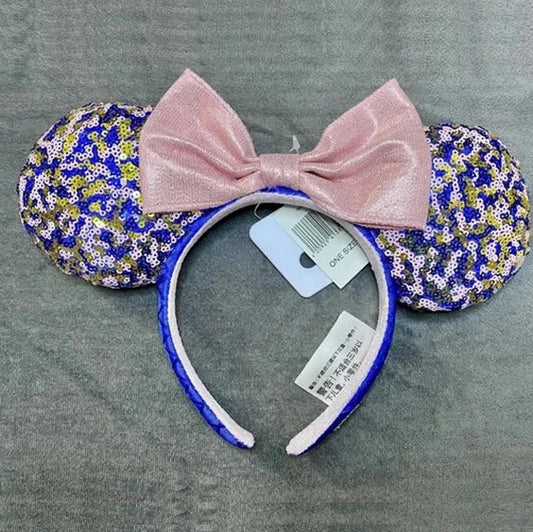 Disney Parks Disneyland Resorts Minnie Mouse Blue Pink Sequin Ears Headband