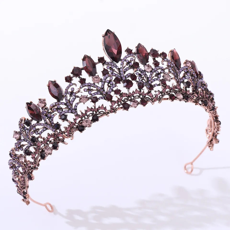 Vintage Baroque Dark Burgundy Purple Tiara Crown Goth Evil Queen headdress 