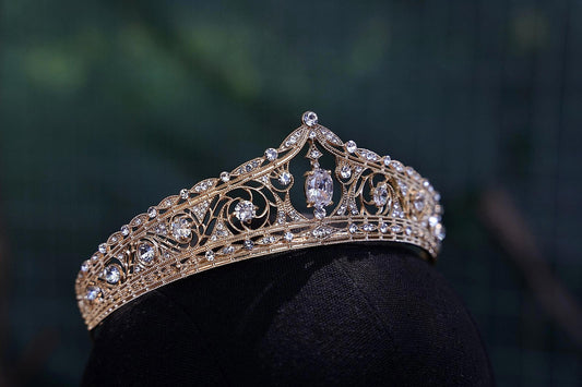 Oval Gem Gold Crystal Tiara Bridal Crown Birthday Wedding