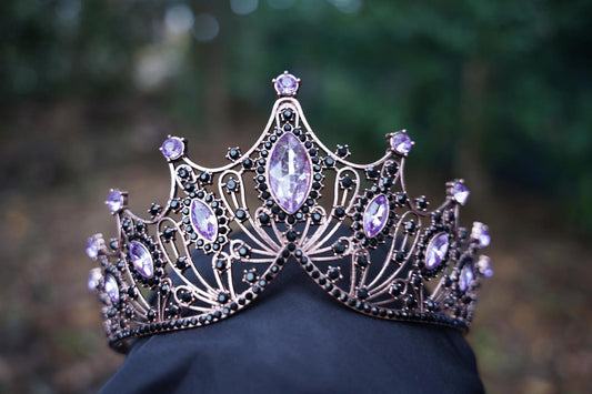 Tiered Purple Crystal Tiara Rose Gold Metal Bridal Crown Birthday Wedding