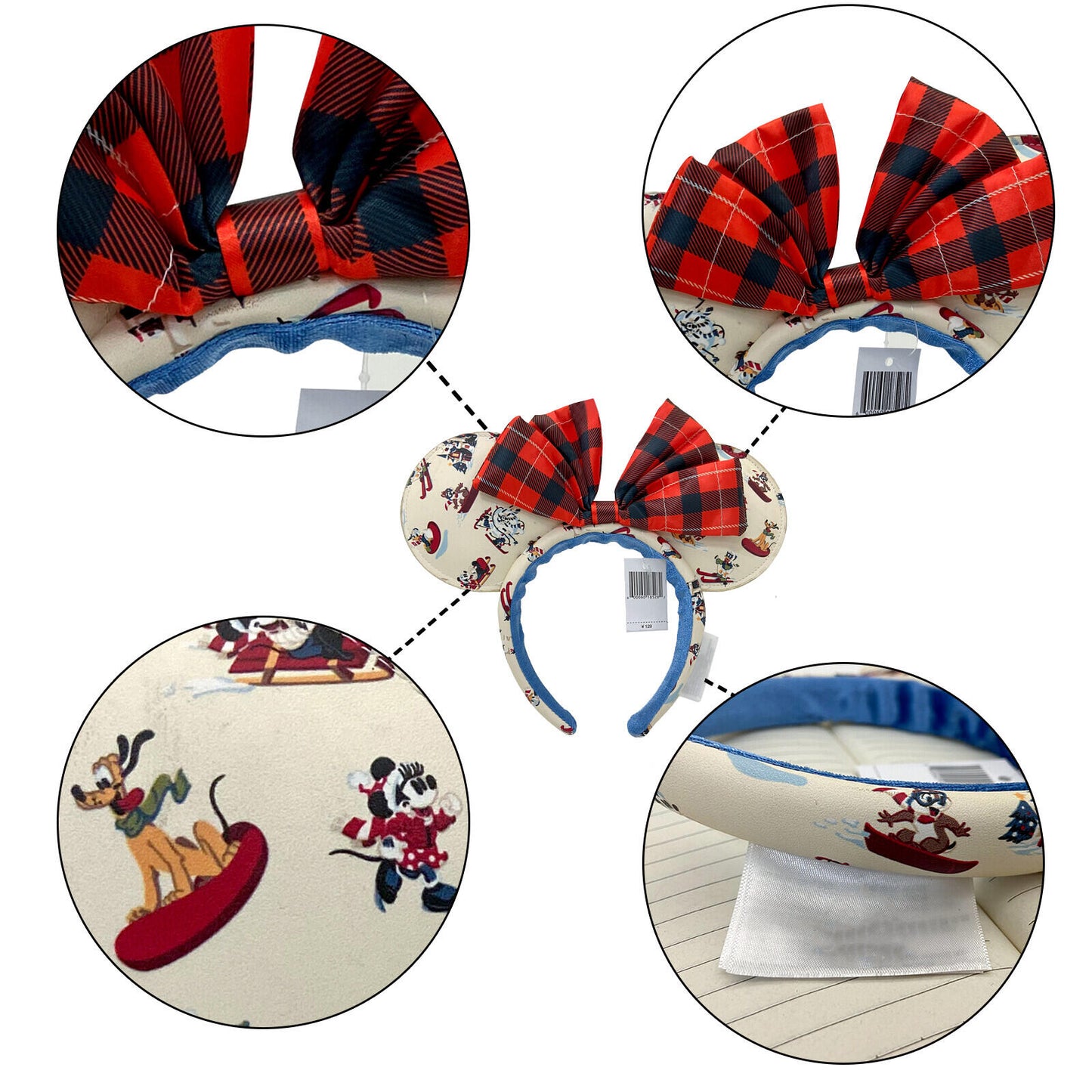 Vintage Christmas Lodge Mickey Mouse Minnie Ears Bow Headband Gifts